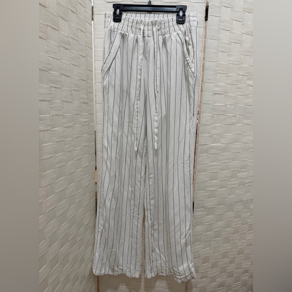 White Linen Pants with Black Stripes